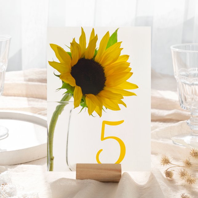 Girasol amarillo en números de mesa blanca (Subido por el creador)
