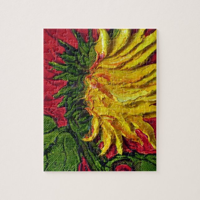 Girasol amarillo en rompecabezas rojo (Vertical)