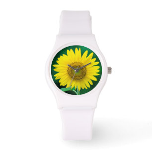 Girasol amarillo gigante en el reloj de verano