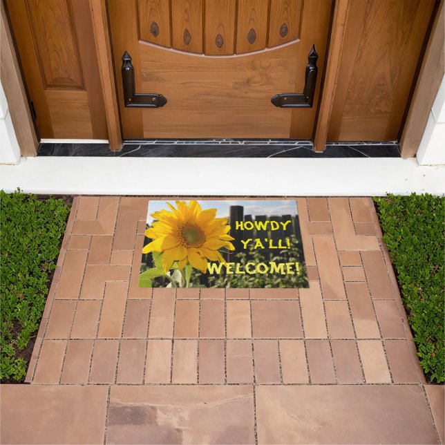 Girasol Amarillo Howdy Ya'll Alfombra de Bienvenid (Exterior)