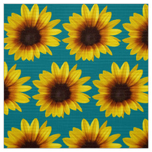 Girasol amarillo pequeño en tela verde azulada