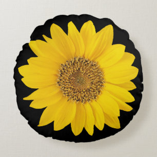 Girasol amarillo único sobre almohada redonda neg