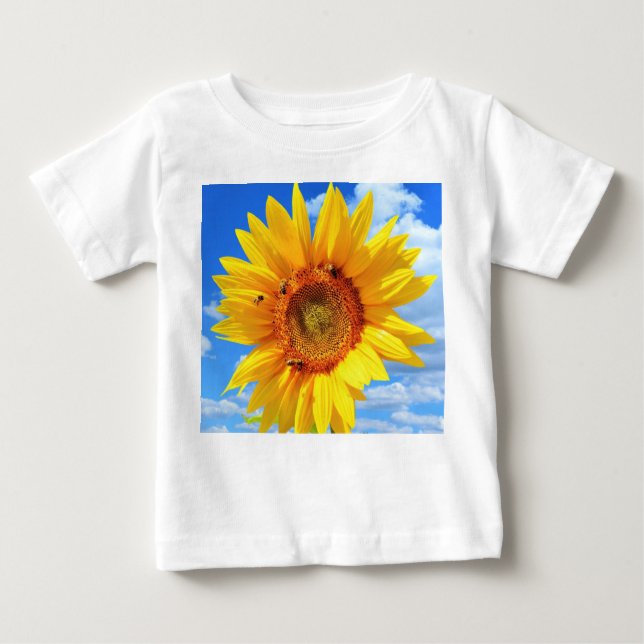Girasol amarillo y abejas camiseta bebé (Anverso)