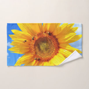 Girasol amarillo y abejas en cielo azul - Alegría
