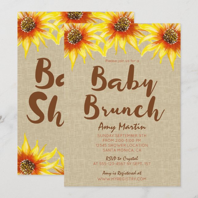 Girasol, Baby Brunch, Invitación Baby Shower (Anverso / Reverso)