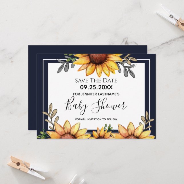 Girasol Baby Shower Guardar la invitación de fecha (Anverso/Reverso In Situ)