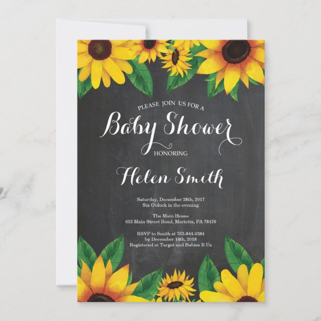 Girasol Baby Shower Invitación Chalkboard (Anverso)