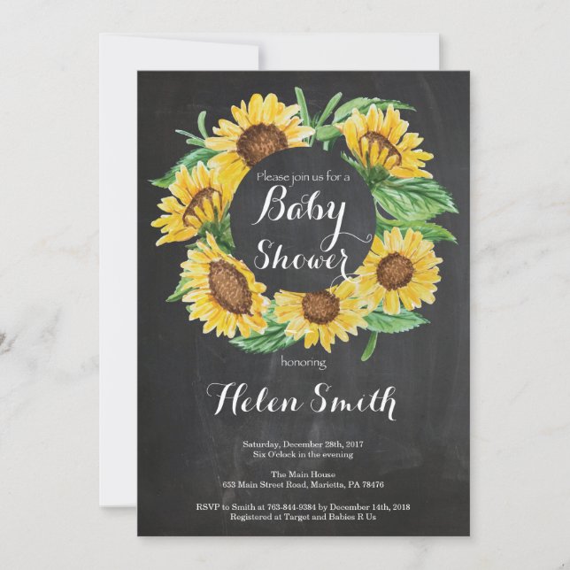 Girasol Baby Shower Invitación Chalkboard (Anverso)
