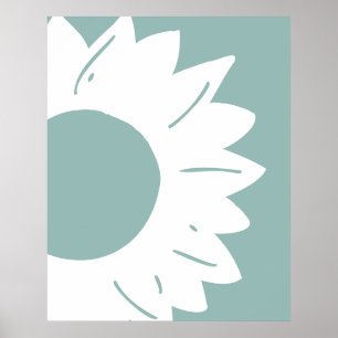 Girasol blanco en arte mural abstracto azul verdos