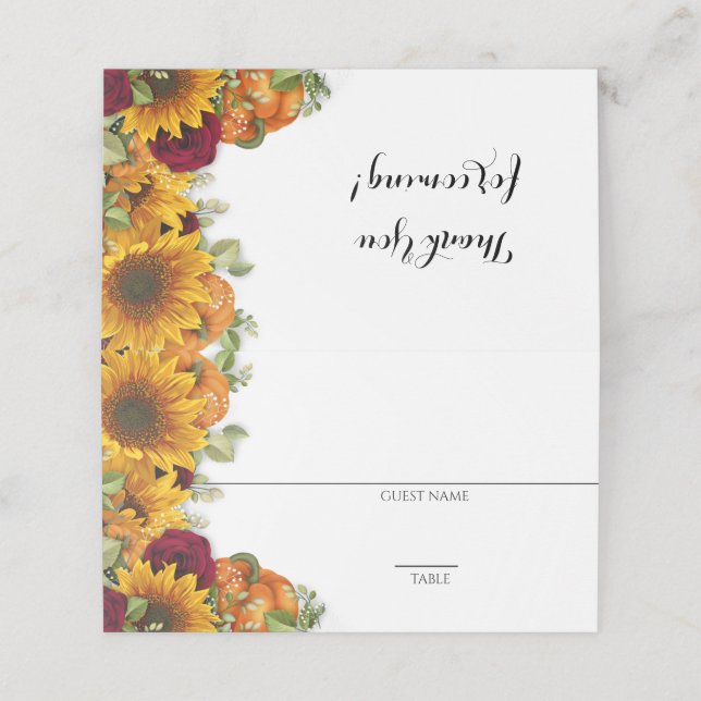 Girasol, Calabaza y Rosas Colocan tarjetas (Exterior desplegado)
