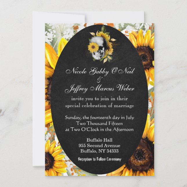 Girasol con invitación a la boda del cráneo (Anverso)