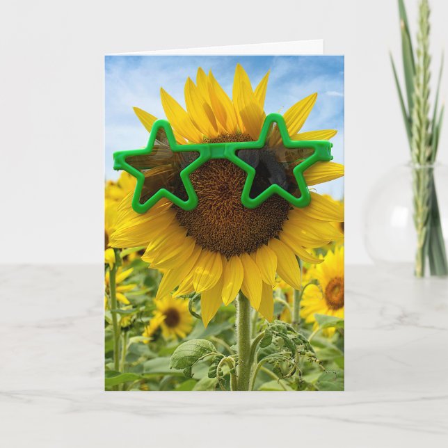 Girasol de cumpleaños con tarjeta de gafas de sol  (Anverso)