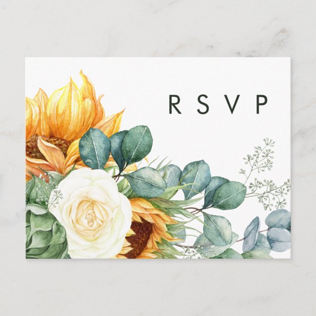 Girasol de país en negrita | Postal RSVP de boda (Anverso)