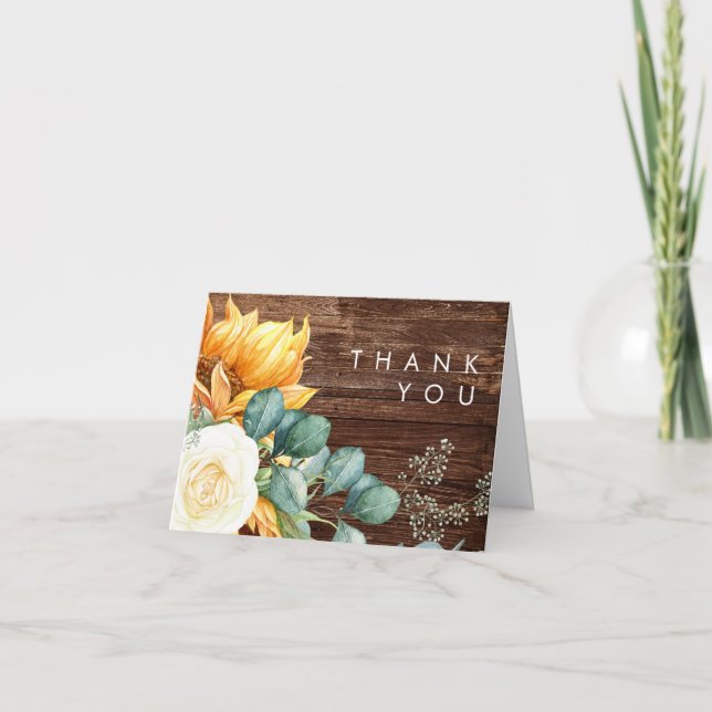 Girasol de país en negrita | Tarjeta Wood Gracias (Anverso)