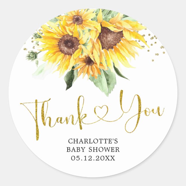 Girasol en camino Baby Shower Gracias Pegatina (Anverso)