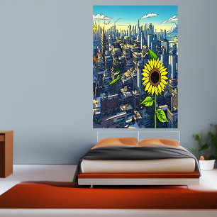 Girasol en la ciudad   Poster de arte de IA