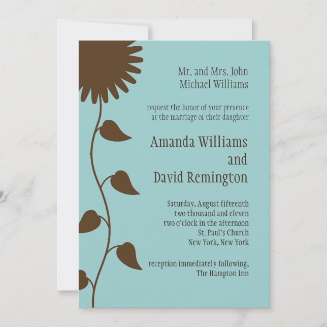 Girasol en la invitación a la boda azul (Anverso)
