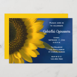 Girasol en Quinceanera Azul Invitación