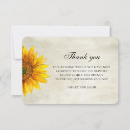 Girasol gracias. Nota de boda de flor rústica