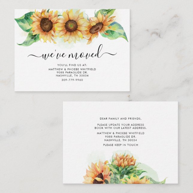 Girasol Hemos movido la Invitación floral en movim (Anverso / Reverso)