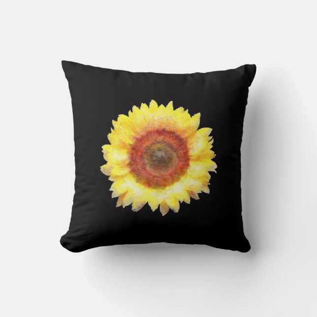 Girasol pintado en el Cojín decorativo negro (Anverso)