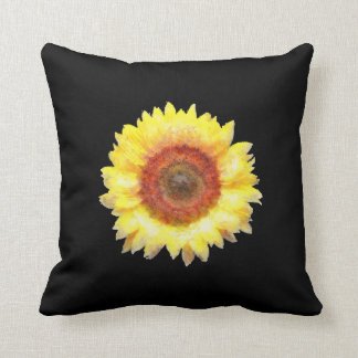 Girasol pintado en el Cojín decorativo negro