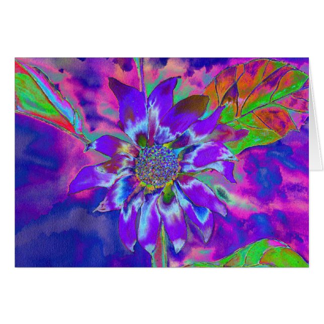 Girasol púrpura azul abstracto | funky retro (Anverso (Horizontal))