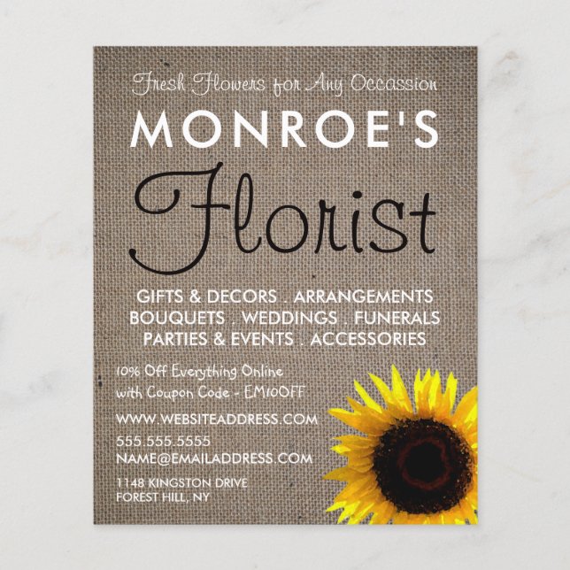 Girasol y Burlap, publicidad de Floristry (Frente)