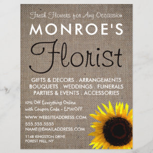Girasol y Burlap, publicidad de Floristry