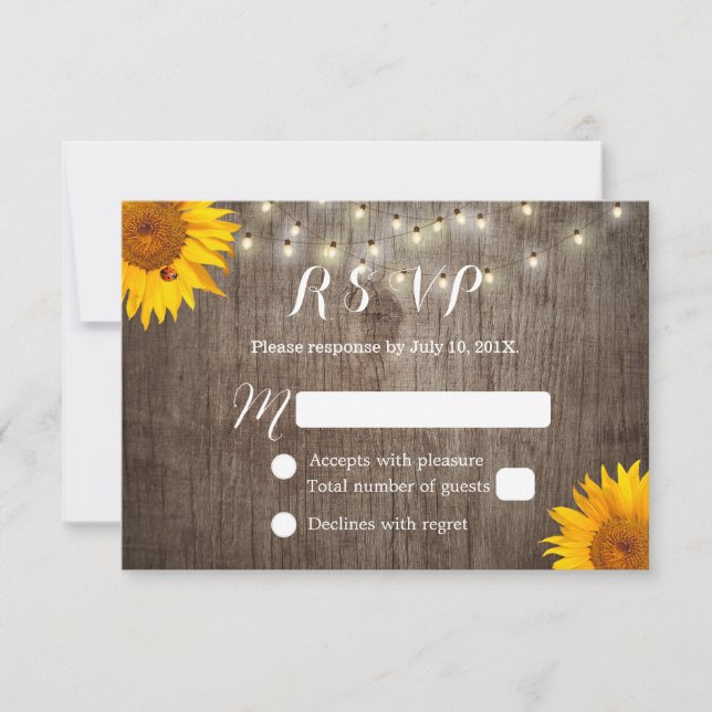 Girasol y cuerdas iluminan matrimonio ruso RSVP (Anverso)
