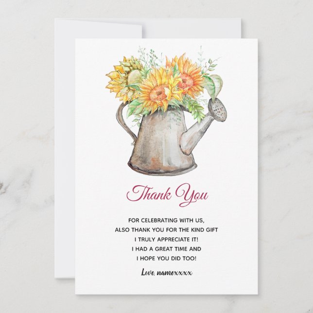 girasoles, adulto, tarjeta de agradecimiento (Anverso)