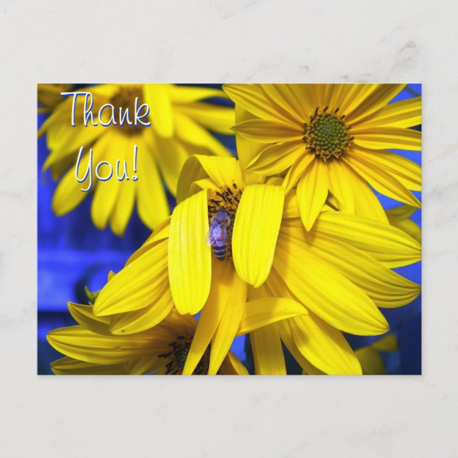 Girasoles Amarillos, Abeja Azul - Tarjeta de Agrad (Anverso)