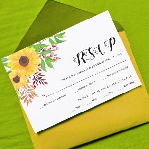 girasoles amarillos, hojas de otoño tarjeta RSVP d