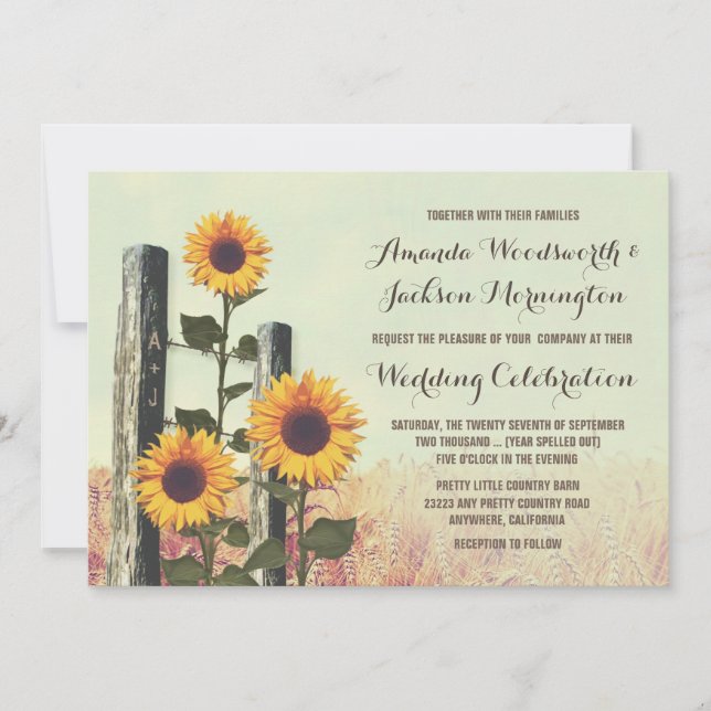 Girasoles cercas talladas Invitaciones post boda (Anverso)