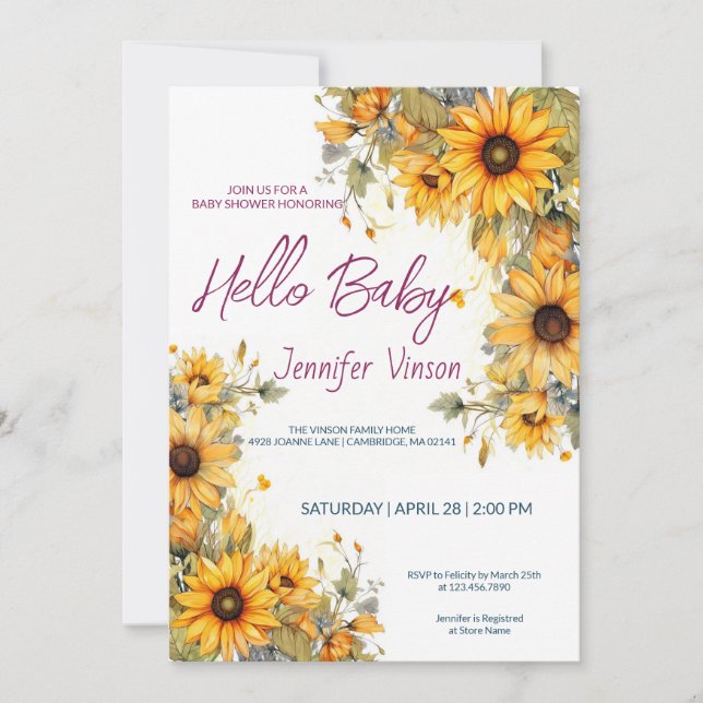 Girasoles de invitación de Baby Shower (Anverso)