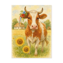 Girasoles de vaca ucranianos Tarjeta postal Postcr