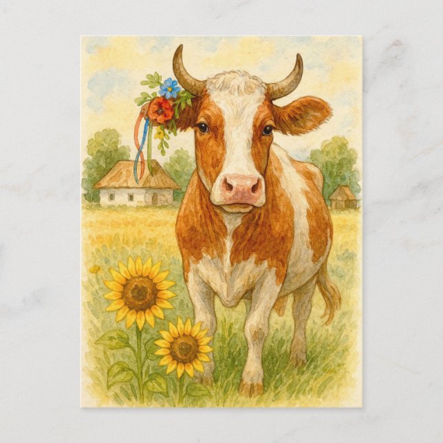Girasoles de vaca ucranianos Tarjeta postal Postcr (Anverso)