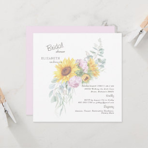 Girasoles Elegantes Peonía Rosa Invitación Cuadrad