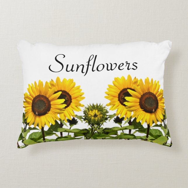 Girasoles en Almohada con Acento Floral Blanco (Anverso)