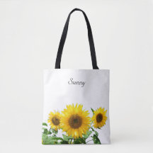 Girasoles en bolsa tote blanca