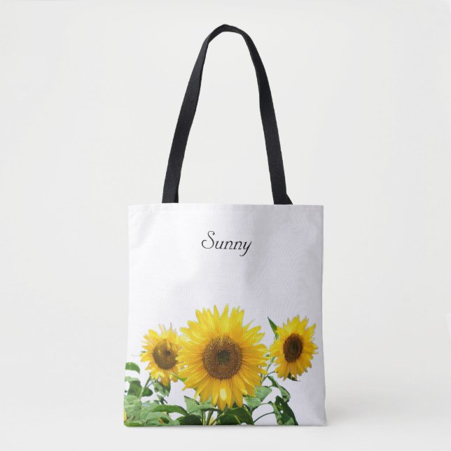Girasoles en bolsa tote blanca (Anverso)