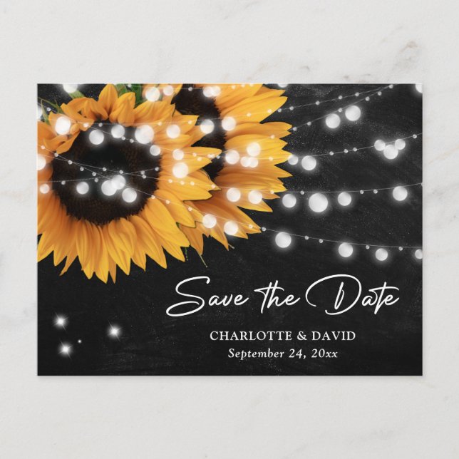 Girasoles en Pizarra Negra para Anuncio de Boda (Anverso)