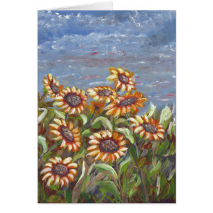 Girasoles en una pintura de acrílico del campo