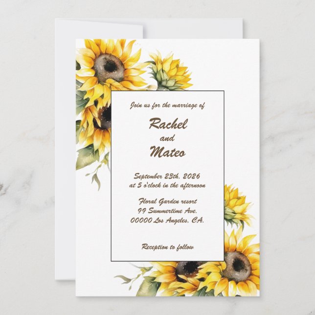 Girasoles frescos: Invitación a la boda personaliz (Anverso)