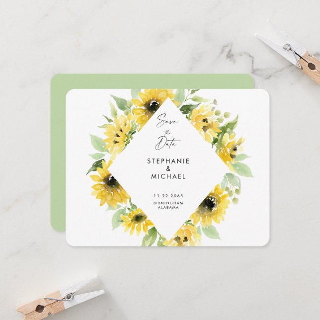 Girasoles Modernos Spray Save the Date de Boda  (Anverso/Reverso In Situ)