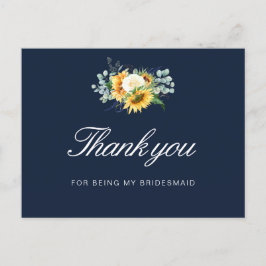 girasoles pintados azul Bridesmaid tarjeta de agra