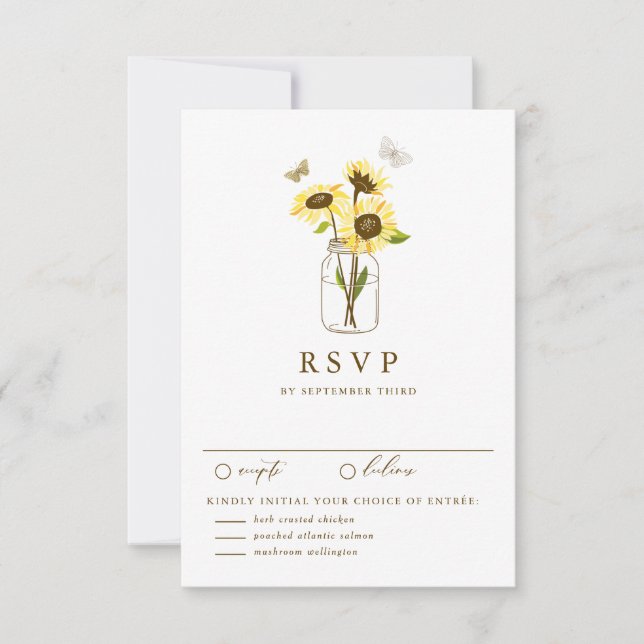 Girasoles rusos en una tarjeta RSVP de boda Mason  (Anverso)