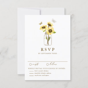 Girasoles rusos en una tarjeta RSVP de boda Mason