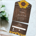 Girasoles rusos todos en una sola invitación de ma<br><div class="desc">Esta invitación a la boda incluye girasoles acuáticos pintados de bonito sobre un fondo rústico de madera acentuado con luces de cuerda. Haga clic en el botón personalizar para obtener más flexibilidad en la modificación del texto. En nuestra tienda, zazzle.com/store/doodlelulu, se encuentran disponibles variantes de este diseño, diferentes tipos de...</div>