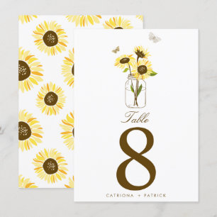 Girasoles Rústicos en Números de Mesa en Tarro de